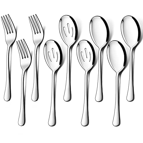 Homikit 3 Pieces Serving Spoons, 3 Slotted Serving Spoons and 3 Serving Forks, Stainless Steel Serving Utensils Hostess Set for Catering Buffet, Dishwasher Safe