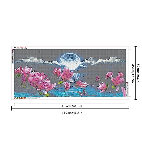 SHEGZHUC Diamond Painting Landscape Large 110 x 50 cm Lotus Flowers Painting Diamond Art Painting Moon Butterfly Stickers for Canvas Diamond Art Lake Seaside Art Nature Scenery Canvas Wall Art - Image 2