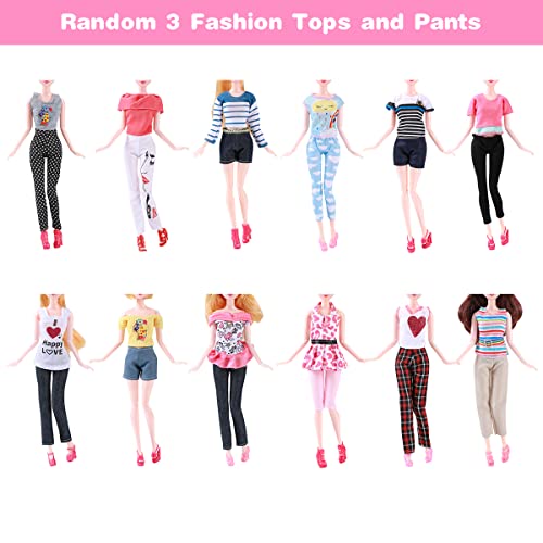 Vicloon 43 Kleidung für Puppen,Kleidung Schmuck Zubehör für Puppen=5 Partykleider + 3 Tops + 3 Hosen + 10 Paar Schuhe + 12 Accessoires+5 Kleiderbügel + 5 Taschen (zufällig)