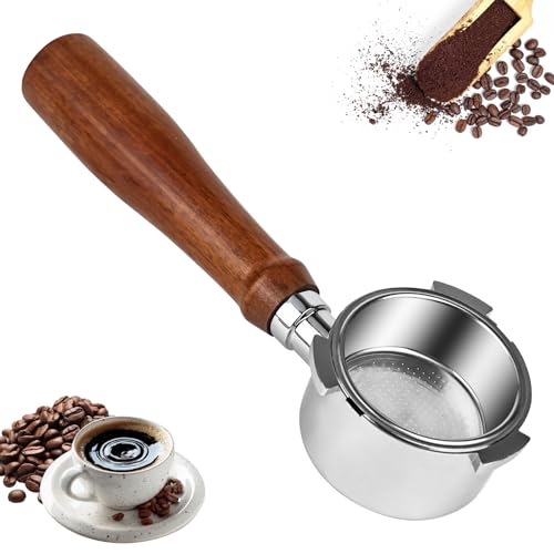 YYTECH Porte-filtre sans fond 51 mm, Porte-filtre à café réutilisable sans fond, pour Dedica EC680/EC685/EC885 avec 3 oreilles, Poignée d'épissure en bois de noyer et acier inoxydable