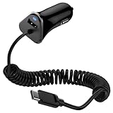 【100CM Type-C伸縮コイルケーブル搭載】シガーソケット 3.4A/17W カーチャージャー タイプc＆USB-A 2台同時充電 12V-24V車対応 車載充電器 小型 シガーライター iPhone 17/16/15/14/Samsung/Kyocera/Pixel/Xperia/Oppo/Sharp/iPad/AirPods など対応