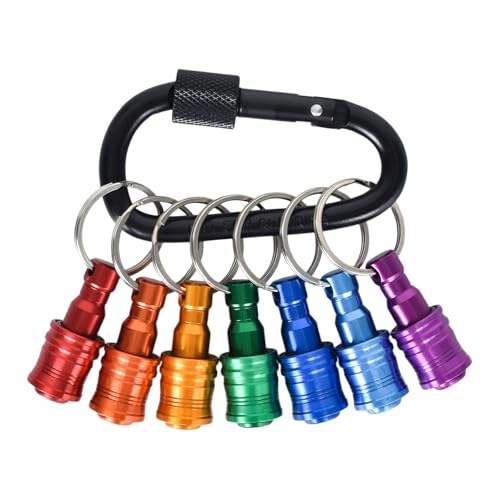 7 Supporti per Punte da Trapano,1/4 di Pollice con Gambo Esagonale per Cacciavite,Estensioni per Punte in Lega di Alluminio,Portachiavi con Moschettone Nero,7 Colori