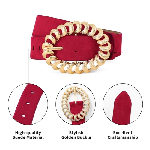 Leather Belts for Women Stylish Suede Burgundy Red Belt with Gold Buckle Elegant Dress Belt Women4