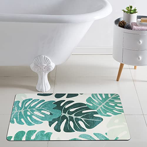 Gowwfud Super Absorbent Diatom Mud Bath Mat 24X16'' Quick-Drying Bathroom Mats Super Absorbent Living Room Floor Mat Rubber Non-Slip Bottom Kitchen Doormat (Green Leaf) #TOP3