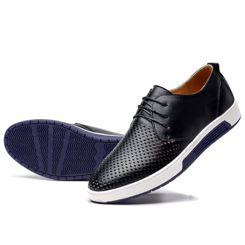 konhill Mens Casual Oxford Dress Shoes Lace-Up Sneakers,Black,45