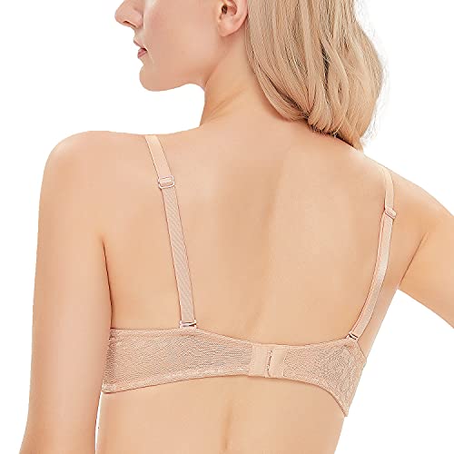 Wingslove Women's Push Up Bra Deep V Plunge Underwire T-Shirt Bra Multiway 2 Cups Up (Champagne,36Ddd) #TOP3