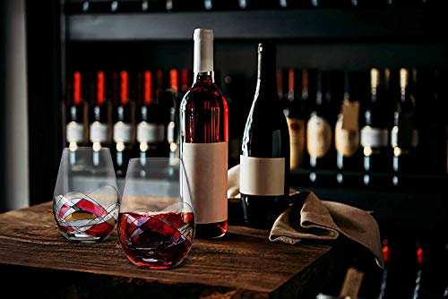 Bezrat Stemless Wine Glasses Set of Two | Hand Painted Large Premium Red and White Wine glasses | Lead-Free Crystal | Essential Wine Gift | 18 Ounces (Blue) by Bezrat - Image 4