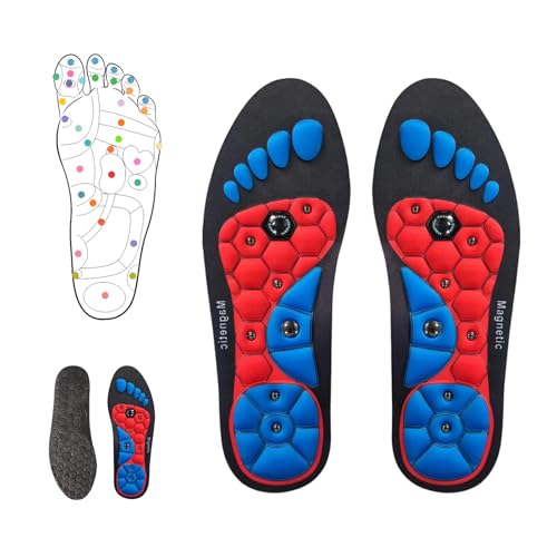 Plantillas Fascitis Plantar, Plantillas Magnética Acupresión Transpirables Absorción de Impactos Cómoda Antifatiga, para Deportes, Oficina, Vida Cotidiana, Senderismo (L = EU 44-47)