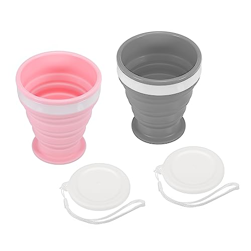 PATIKIL Collapsible Cup, 2 Pack 200mL Travel Folding Cup Silicone Portable Drinking Cup for Camping Hiking Outdoors Gray Pink