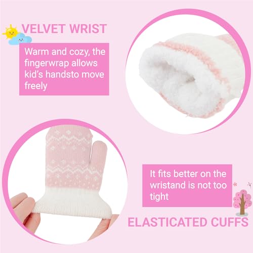 Kids Winter Mittens, Double Layer Warm Knit Gloves for Boys & Girls, Stretchable Thermal Gloves for Outdoor Snow (3-5 Years)3
