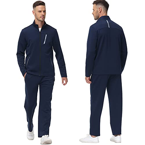 Mofiz Men's Tracksuits Full Zip Long Sleeve Solid Jogging Sets Active Jackets Pants 2 Piece Sport Suit For Men's Outfits Navy Xl #TOP3