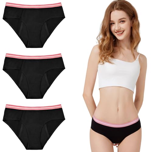 Teen Period Underwear 3-Pack, Leak-Proof Briefs for Girls, Absorbs 3 Tampons, Odor Control, All-Day Comfort