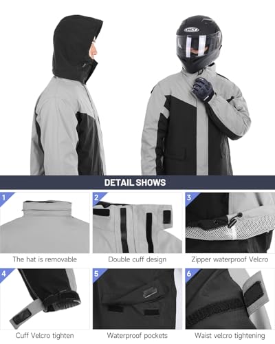 Oumurs Roupa de chuva para motociclista cinza escuro Grande, Cinza, G