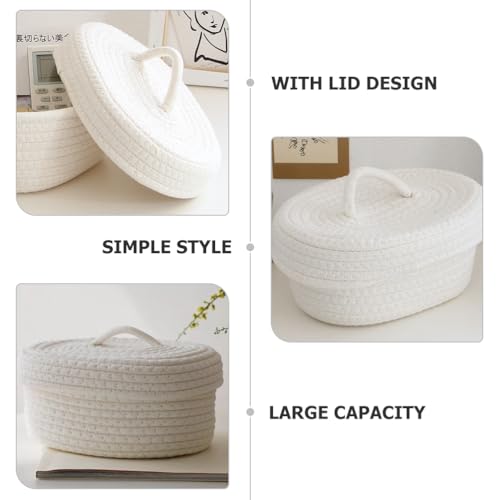 Cabilock Cotton Rope Woven Storage Basket with Lid, Small Sundries Storage Organiser, Decorative Lidded Basket for Living Room Bathroom - Cosy Home Interiors Cabilock Cotton Rope Woven Storage Basket with Lid, Small Sundries Storage Organiser, Decorative Lidded Basket for Living Room Bathroom - Image 6