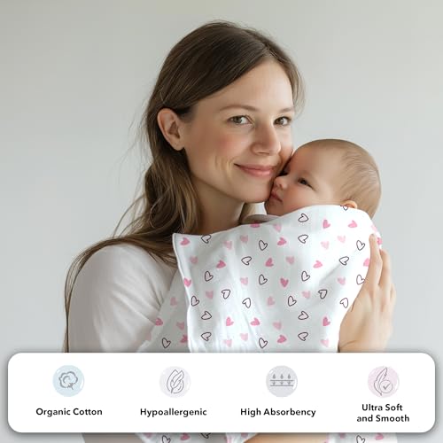 Image of The White Cradle Muslin Swaddle for Newborn Baby, Organic Cotton Wrap Pink