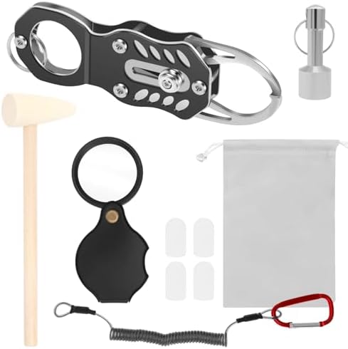 KTZCTPCA Pocket Pinger Coin Tester, Silver Gold Coin Testing Kit, Efficient Portable Coin Tester with Hammer and Magnifying Glass, Validation Via Ping Resonance Testing and Size Comparison