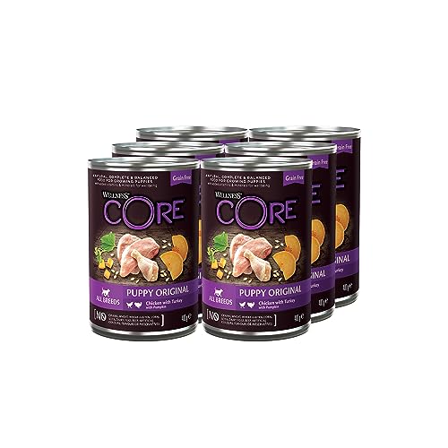MjAMjAM - Premium Nassfutter für Hunde - Mixpaket II - mit Huhn & Ente, Rind, Pute, Kalb, Truthahn, Lamm, 6er Pack (6 x 400 g), getreidefrei mit extra viel Fleisch 2 Wellness CORE Puppy Original, Welpenfutter nass, getreidefrei, mit hohem Fleischanteil, Huhn & Pute, 6 x 400 g
