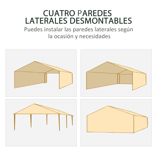 Outsunny Carpa de Jardín 6x3 m Carpa para Fiesta Cenador Desmontable Exterior con 6 Mosquiteras Laterales 2 Puertas con Cremallera Impermeable Pabellón Gazebo para Terraza Patio Playa Blanco - imagen 3