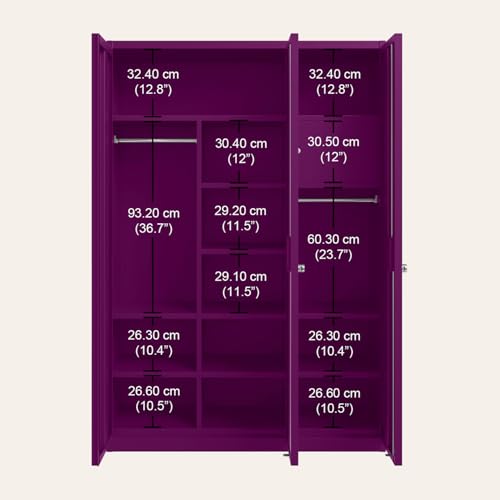Image of Interio by Godrej Axl 3-Door Steel Almirah (Textured Mulberry), 1-Year Warranty, 1 Locker, 10 Shelves