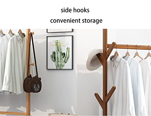 3-In-1 Clothes Hanging Rack Garment Rack Bamboo Clothing Rack On Wheels Rolling Coat Rack Hanging Rack Clothing Organizer With Storage Shelf And 6 Hooks For Hanging Clothes Hats And Scarves #TOP2