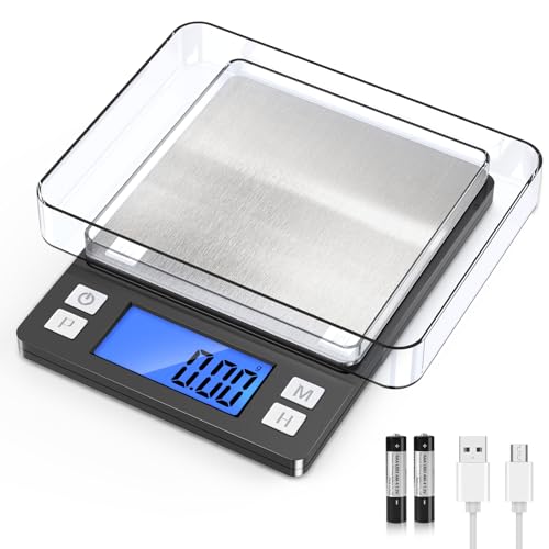BOMATA 0.01g/1kg Upgraded Small Digital Scale, USB Rechargeable, with Larger Display and Hold,Tare Function, 9 Units, High Precision Digital Scale Grams and oz for Small Item, Kitchen…