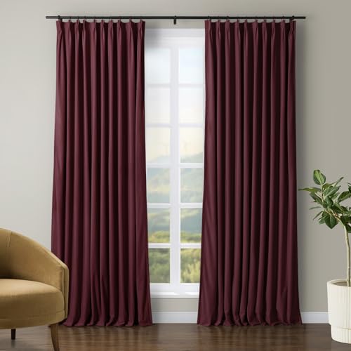 TWOPAGES Luxury Velvet Curtain Pinch Pleated Burgundy Curtain 108 inch