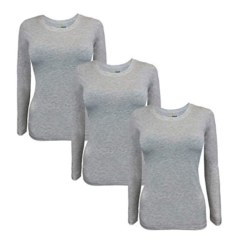 M&M SCRUBS Women's Under Scrub Tee Crew Neck Long Sleeve T-Shirt 3 - Pack (Heather Charcoal, 2X-Large)