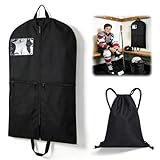 XANGNIER Hockey Jersey Garment Bag with Helmet Bag,Youth Hockey Accessory Gear Goalie Bags Organizer,Heavy Duty Garment Equipment Bags for Storing Jerseys,Shoulder Pads,Elbow Pads,and Gloves,Black