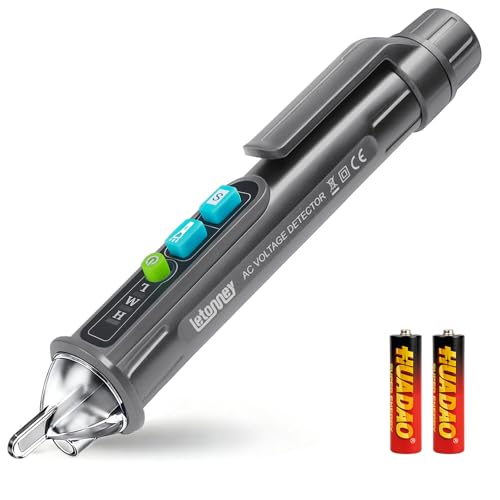 LETONNEY Voltage Tester, Non Contact AC Voltage Tester Pen, Wire Breakpoint Finder, Dual Range 12V-1000V/48V-1000V, Buzzer Flashing LED Alarm, Flashlight (Grey)