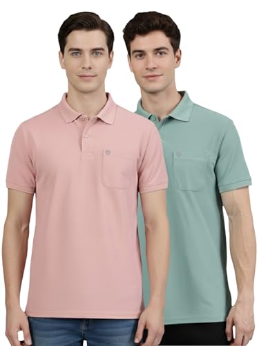 Image of Lux Cozi Men's Cotton Blend Polo T-Shirt with Chest Pocket | Collar T-Shirts for Men | Half Sleeves | Plain - Regular Fit (Pack of 2)