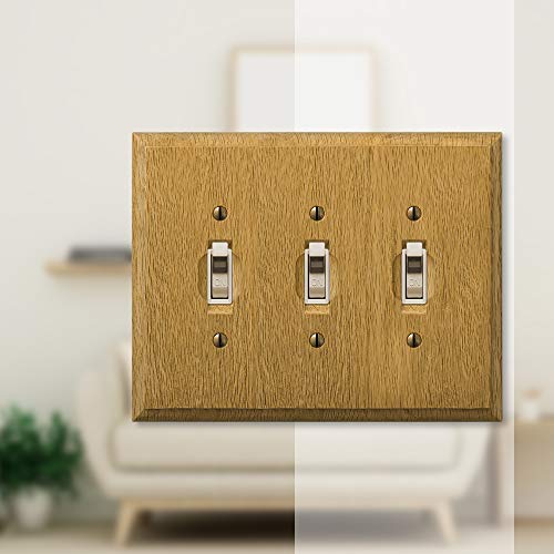 Image of AMERELLE 4025TTT Traditional Triple 3 Toggle Wood Wallplate in Light Oak