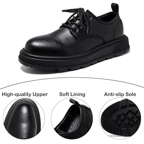 Men's Leather Round Toe Platform Oxfords Classic Lace Up Comfortable Non-Slip Heightening Soft Bottom Derby Shoes Work Casual Business Dress Shoes3