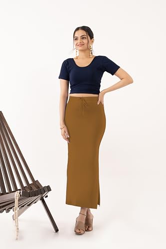 Image of DESI GIRL Cotton Lycra Stretchable Saree Shapewear Petticoat with Drawstring for Women | Fishcut Saree Petticoat with Side Slit for Easy Movement | Saree Shaper | Long inskirt