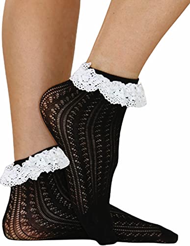 Image of ToBeInStyle Women's Indie Girl Ruffle Trim Heart Net Design Ankle High Fashion Socks