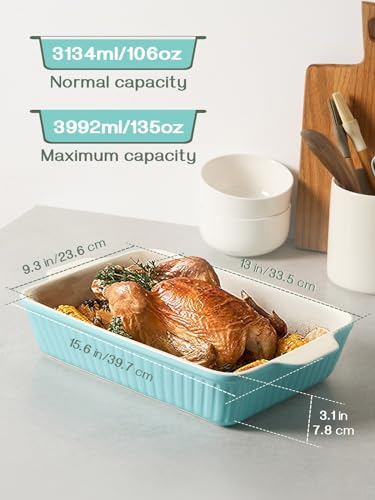 Image of DOWAN 9x13-inch Baking Dish, Deep Casserole Dishes for Oven, Lasagna Pan Deep,135 oz Ceramic Baking Pan with Handles, Oven Safe for Baking, Home Decor Gift, Blue