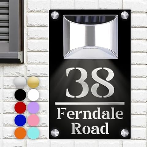 XRLSG Personalized Solar House Numbers for Outside Custom Solar Address Sign Housewarming Gift LED Address Numbers Modern Plaque for Garden Yard Home Cover