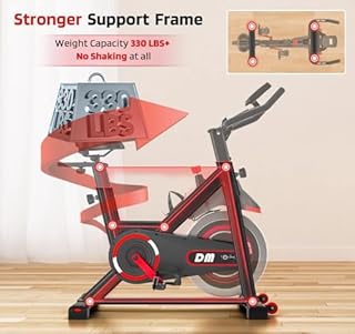 DMASUN Exercise Bike, Silent Magnetic Resistance Stationary Bike for Home with App Compatible, 330 LBS Capacity, Indoor Bike with Comfortable Seat Cushion, Digital Display