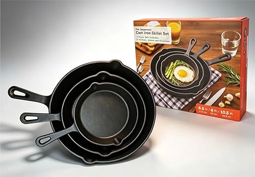 Image of Cast Iron Non-Stick Skillets, 3 Packs, 6 Inch, 8 Inch, 10 Inch, Black