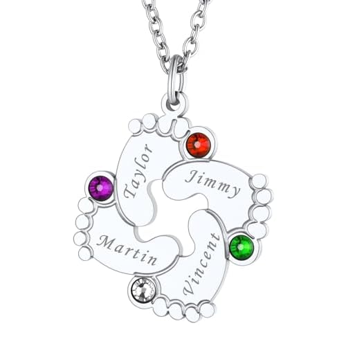 FindChic Custom Baby Feet Necklaces with 1/2/3/4/5 Names Birthstones Personalized New Mom Gift 925 Sterling Silver/Stainless Steel Metal Family Jewelr