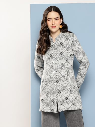 Image of Aarika Womens Winter Wear Lemon Colour Abstract Woolen Cardigan