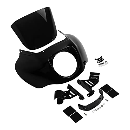 Image of TCMT Motorcycle Headlight Quarter Fairing with Windshield and Bracket Mount Kit Fit for Harley 2020-2024 Softail Standard 2018-2020 Low Rider 2018-2020 Street Bob Vivid Black