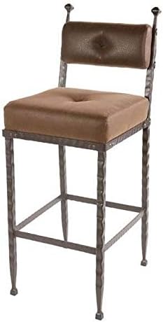 Stone Country Ironworks Forest Hill Barstool w Padded Back, 30 in. Std. Faux Leather in Lizardo Olive