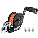 AC-DK 1600lbs Heavy Duty Boat Trailer Winch with 26FT Strap, 2-Way Ratchet & 4:1 Gear Trailer Winch, Portable Hand Crank Winch for Boat, Truck, Trailer, RV, ATV, Jet Ski