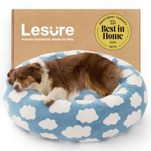Image of LE SURE Shown on TV Jacquard Donut Dog Beds Large Sized Dog,Blue 36x36x8in