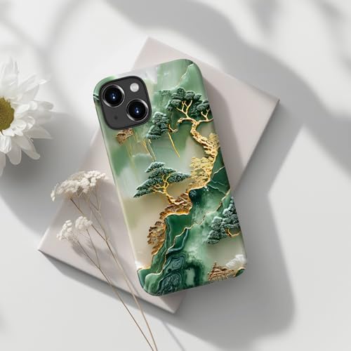 Image of Goodon for iPhone 14 Plus Case Cute - Wireless Charging Compatible - Dual-Layer Hard Shell + Silicone Cover - Protective Phone Case with Trendy Designs for Women - Gold Inlaid Jade Carving