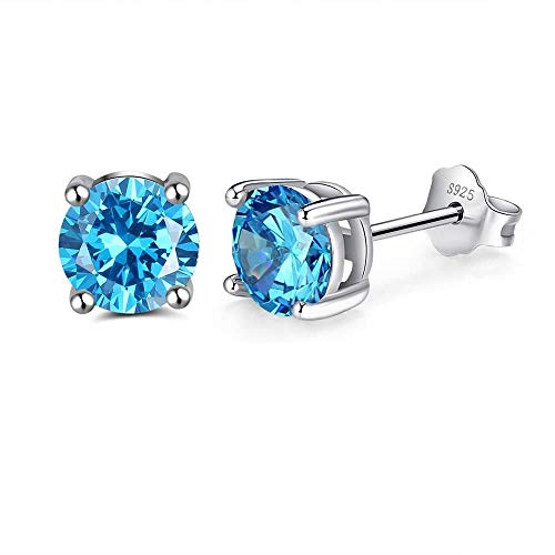QMM earring Pendant earrings sBirthstone Stud Earrings for Women 925 Sterling Silver Earring Prong Setting Cubic Zircon Jewelry Girl Accessories Unique Party,B