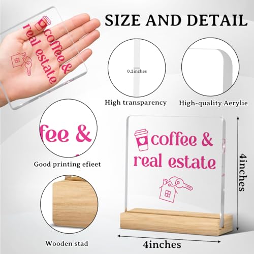 Realtor Gifts, Pink Realtor Gifts for Women, Realtors Office Desk Decor for Women, Real Estate Agent Gift, Closing Gift, Coffee and Real Estate Acrylic Sign Realtors Office Bedroom Shelf Table Decor - Image 2