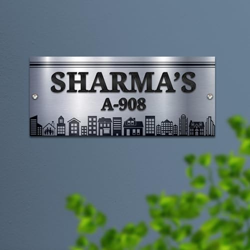 Image of BEE CREATIVE Laser Cutting Customise Name Plate for Home Entrance (Silver Elegance) | Modern Acrylic Name Plate for Main Door, Outdoor Name Board, Stylish Design for Flats, Apartments