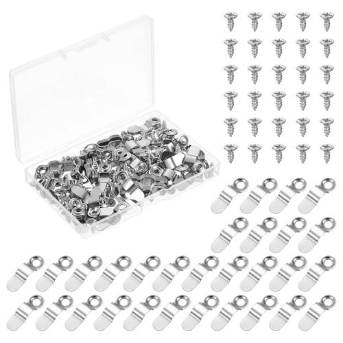 Image of uxcell 100Pcs Picture Frame Turn Button, Frame Backing Fasteners with 100Pcs Screws, Frame Hardware Clips for Hanging Pictures Photos Posters, Silver