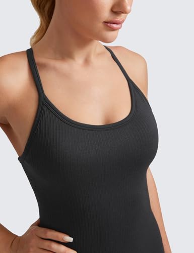 Foto von CRZ YOGA Damen Sport Tank Top Racerback Ärmelloses Shirt Sommer Leichte Yoga Tops Elastische Fitness Oberteile Schwarz 36